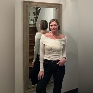 LOFT Off-Shoulder Crossover Cream Sweater